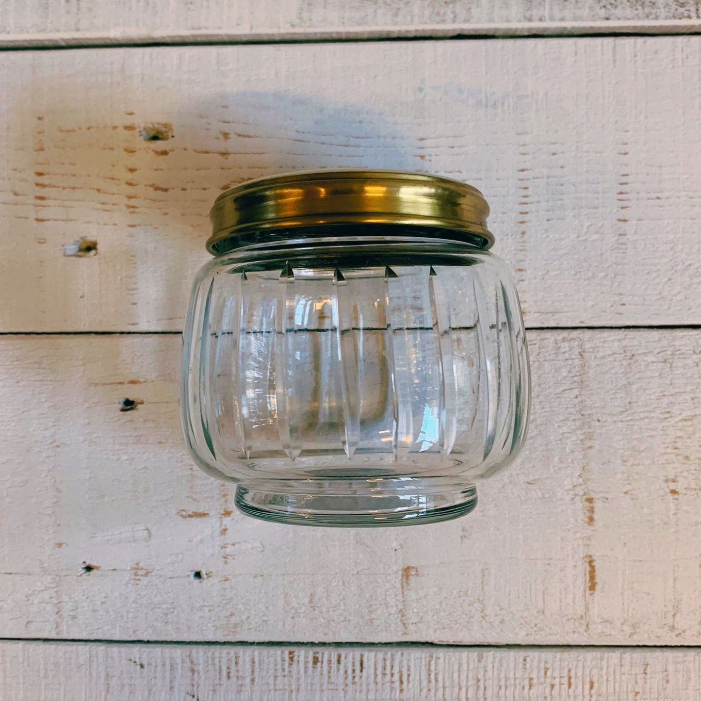Brass Glass Jar | French Country Decorative Vintage Style Storage Bottle with Lid | 3" x 2"