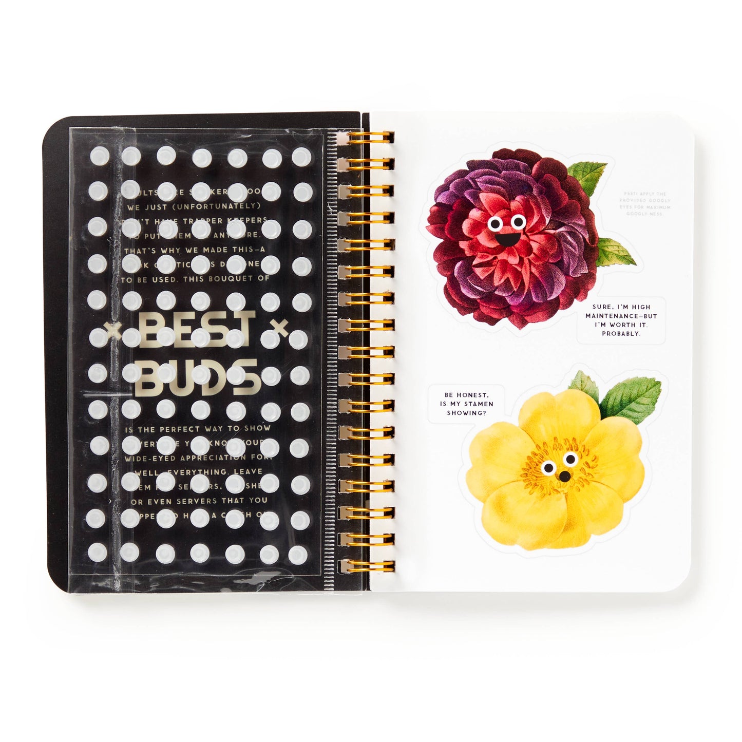 Brass Monkey Best Buds Googly Sticker Book | Vintage-inspired Artwork Googly-eyed Flower Decals