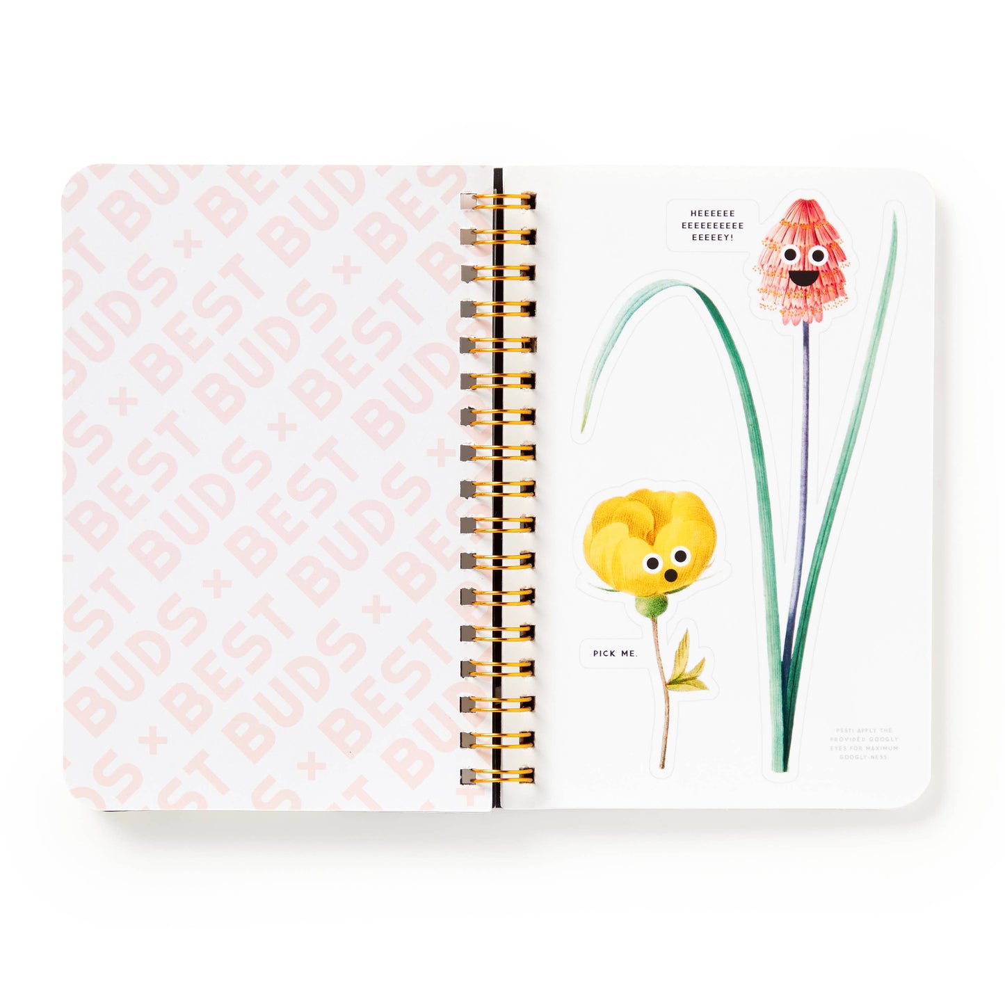 Brass Monkey Best Buds Googly Sticker Book | Vintage-inspired Artwork Googly-eyed Flower Decals