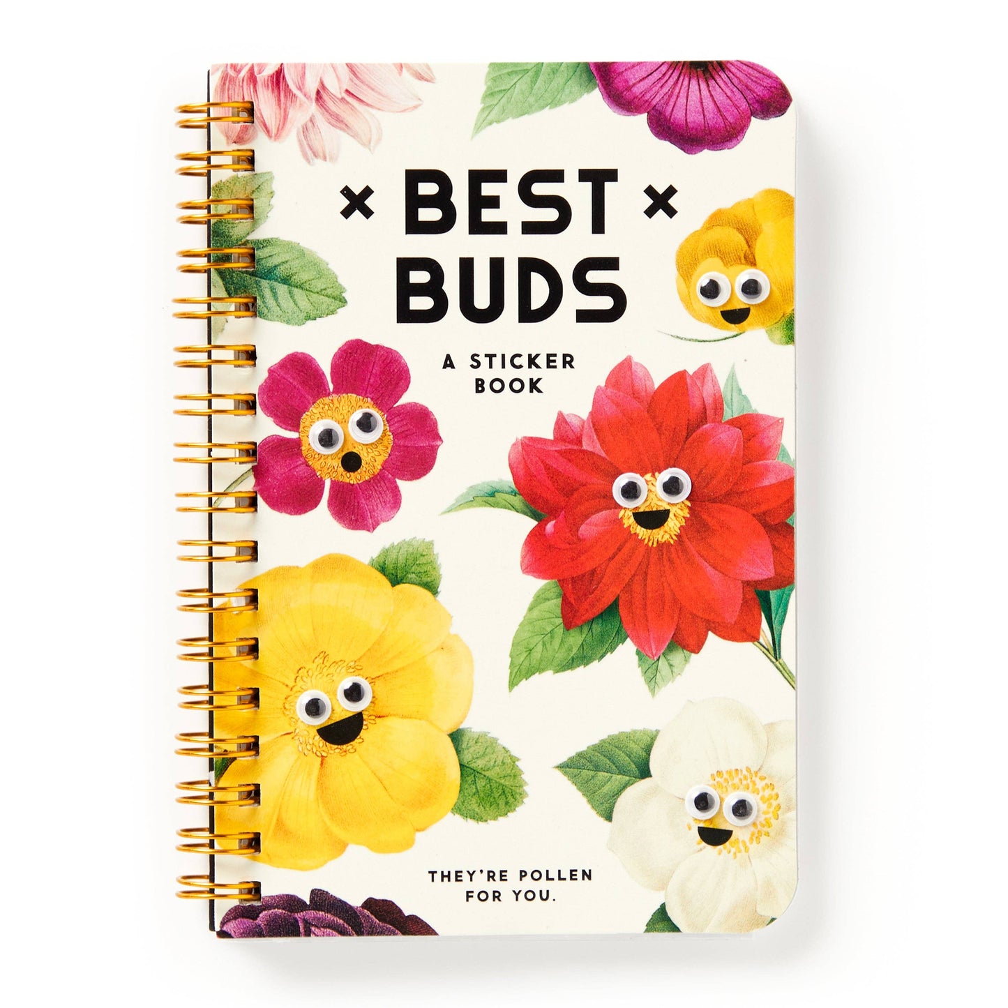 Brass Monkey Best Buds Googly Sticker Book | Vintage-inspired Artwork Googly-eyed Flower Decals
