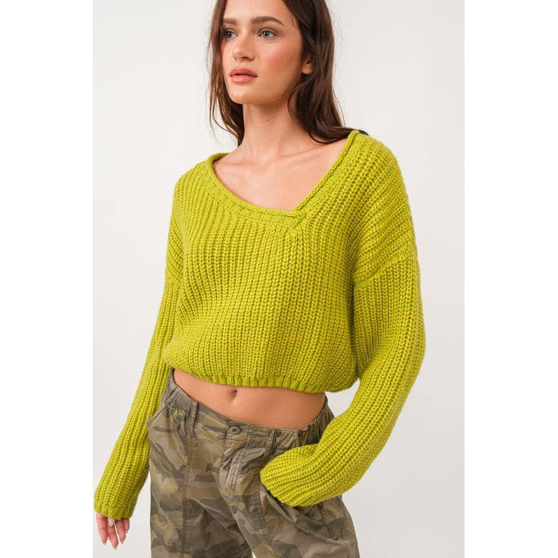 Brat Green Asymmetric Neckline Knit Crop Top Sweater [Available in SM and M]