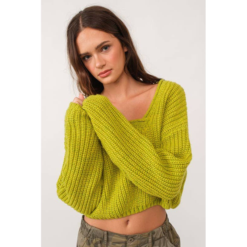 Brat Green Asymmetric Neckline Knit Crop Top Sweater [Available in SM and M]