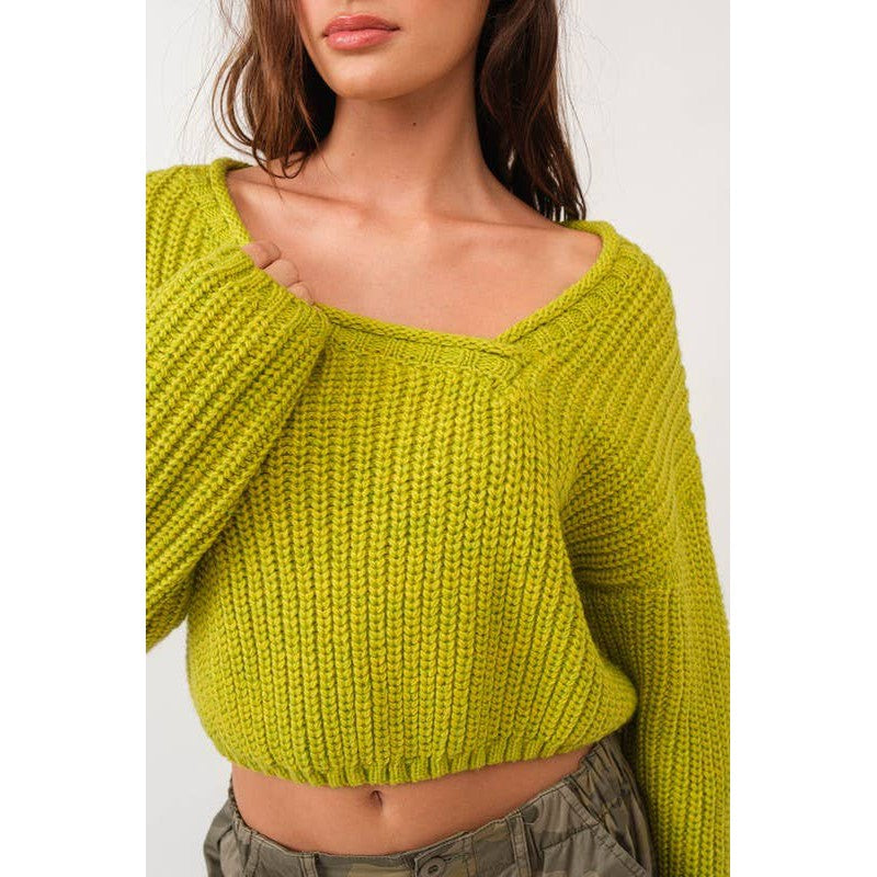 Brat Green Asymmetric Neckline Knit Crop Top Sweater [Available in SM and M]