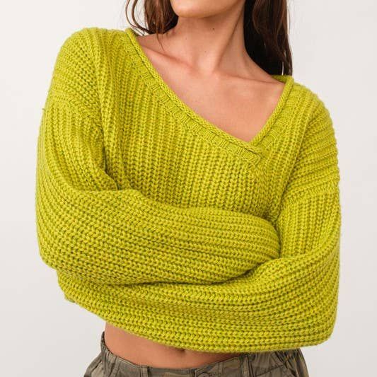 Brat Green Asymmetric Neckline Knit Crop Top Sweater [Available in SM and M]