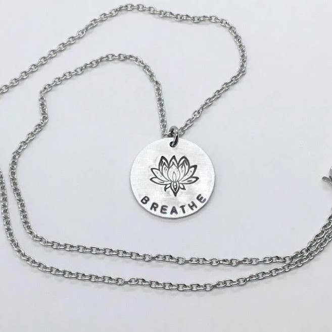 Breathe Handmade Lotus Stamped Circular Pendant Necklace