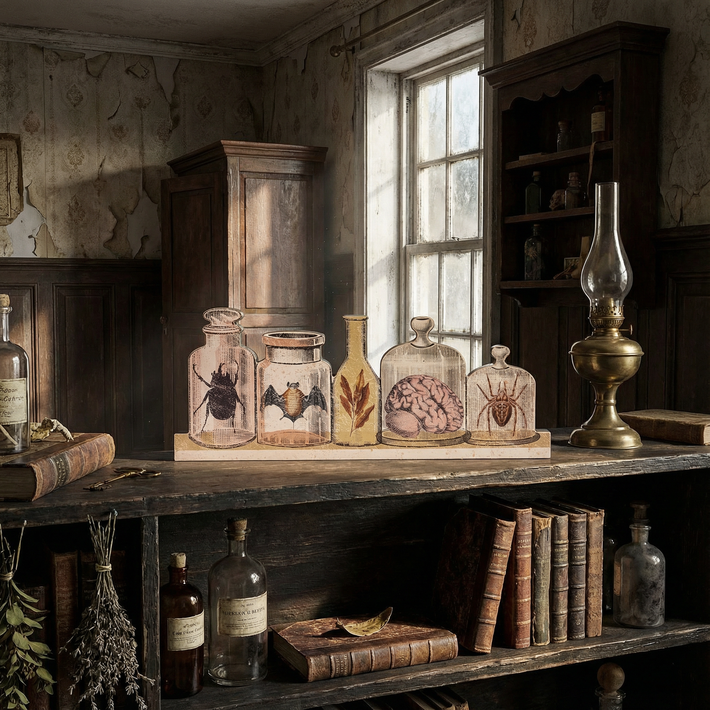 Brew Bottles Spooky Wooden Stand-Up Decor | Rustic Halloween Home Accent