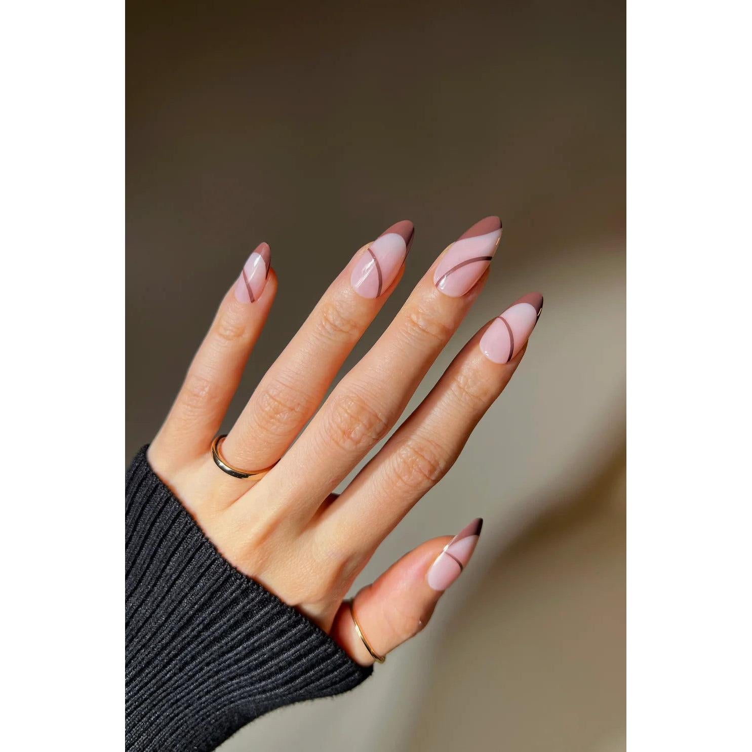 Brewed Serenade Press-On Nails | Coffee Brown Swirl Nails | Cozy & Reusable