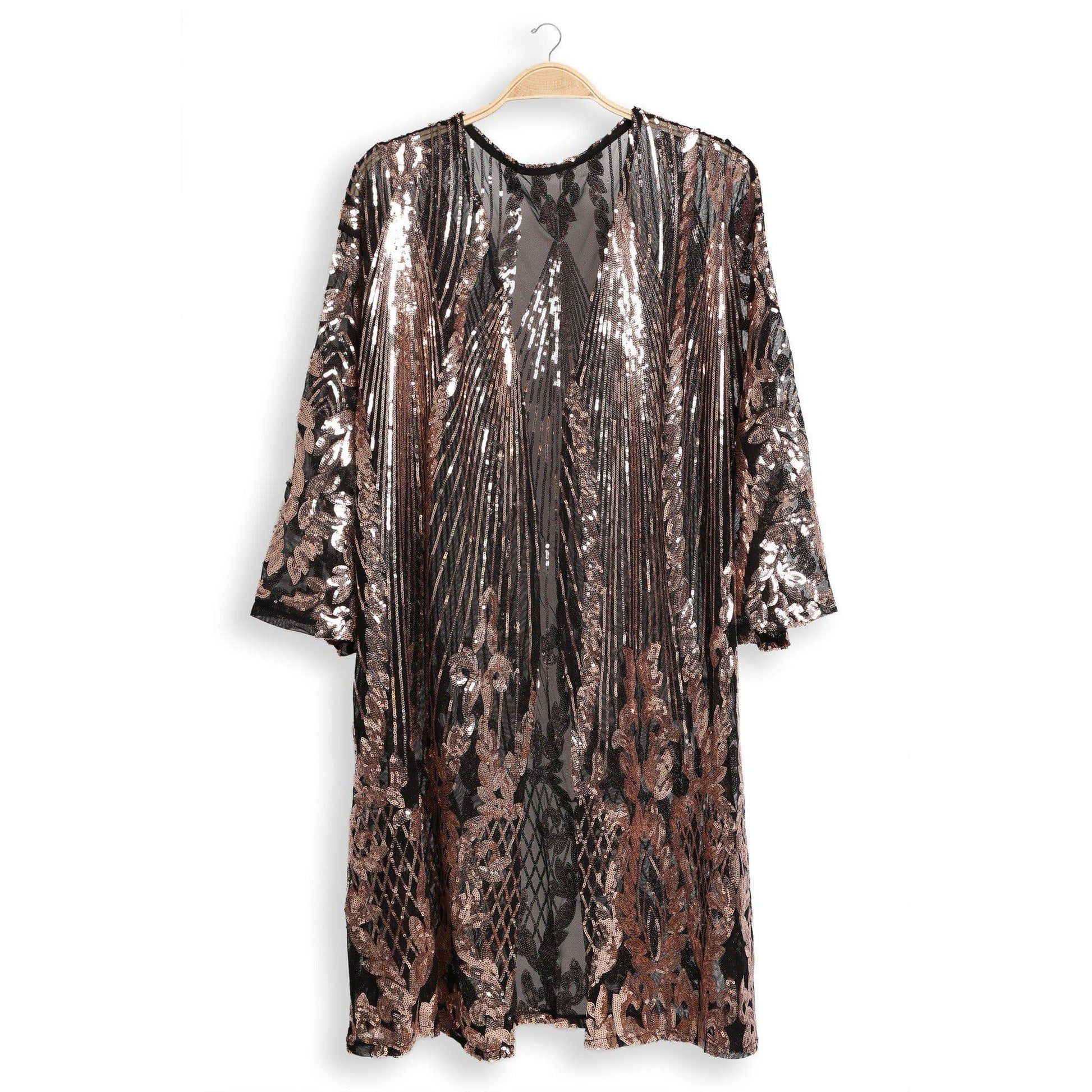 Brielle Sequin Kimono in Black | Sparkle Open Duster (One Size)