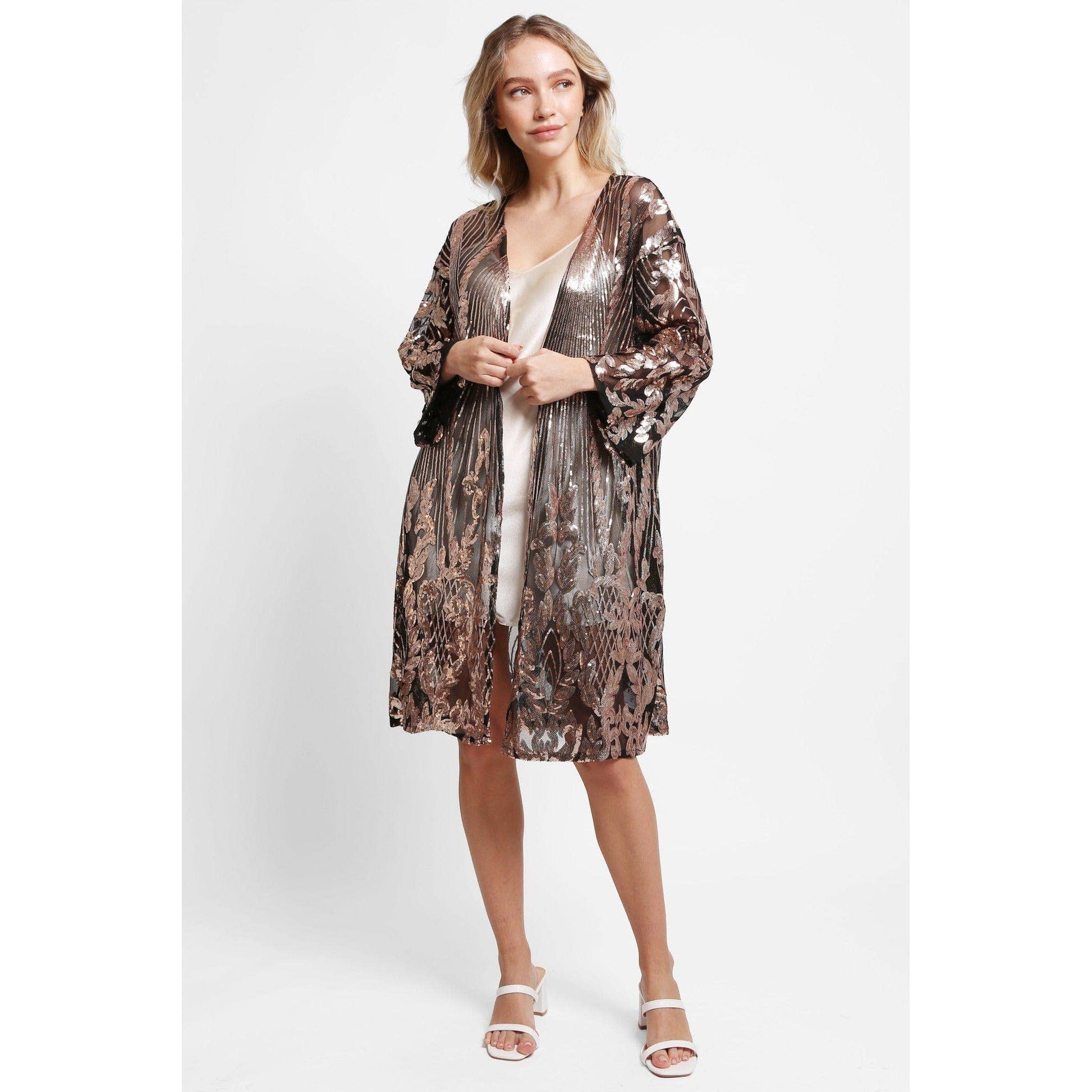 Brielle Sequin Kimono in Black | Sparkle Open Duster (One Size)