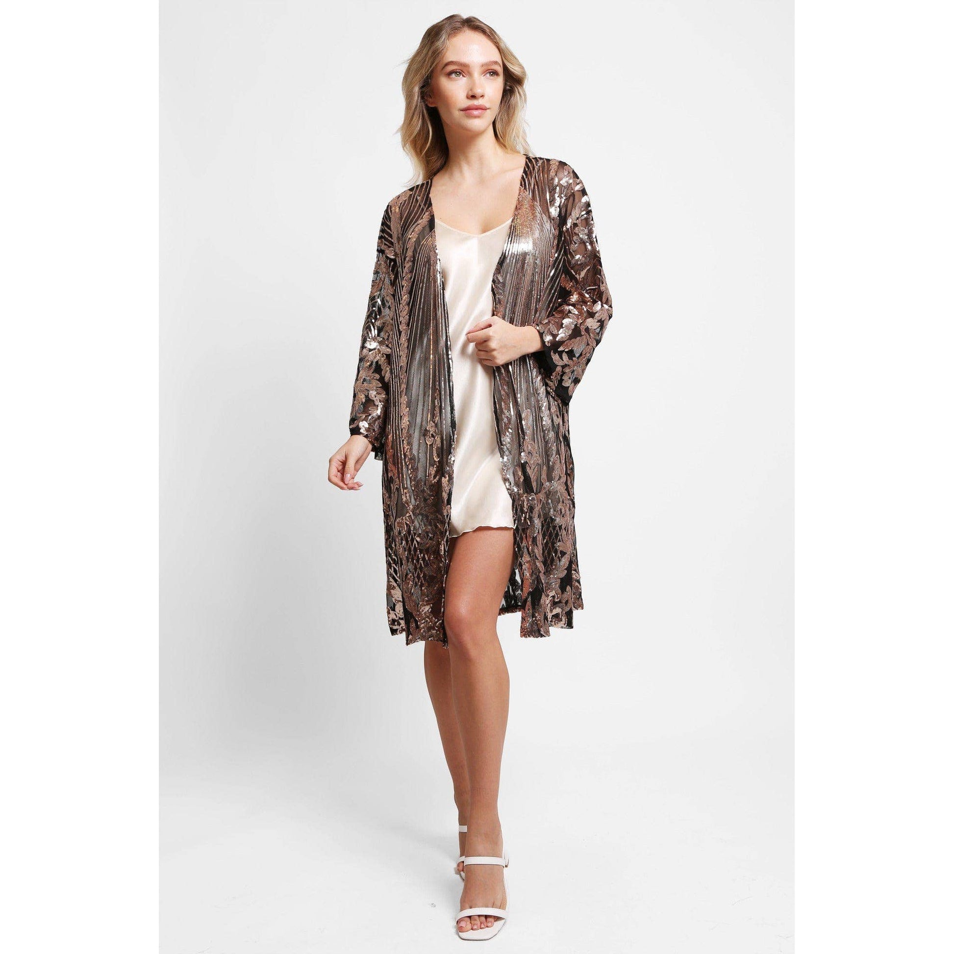 Brielle Sequin Kimono in Black | Sparkle Open Duster (One Size)