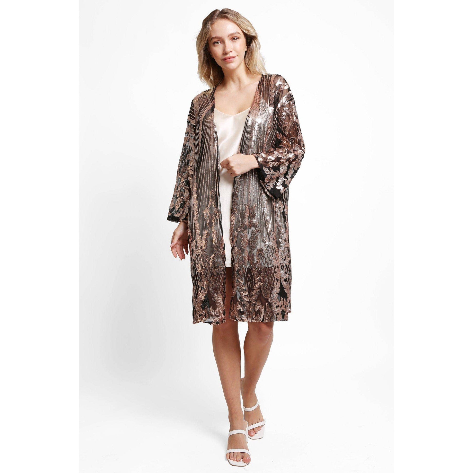 Brielle Sequin Kimono in Black | Sparkle Open Duster (One Size)