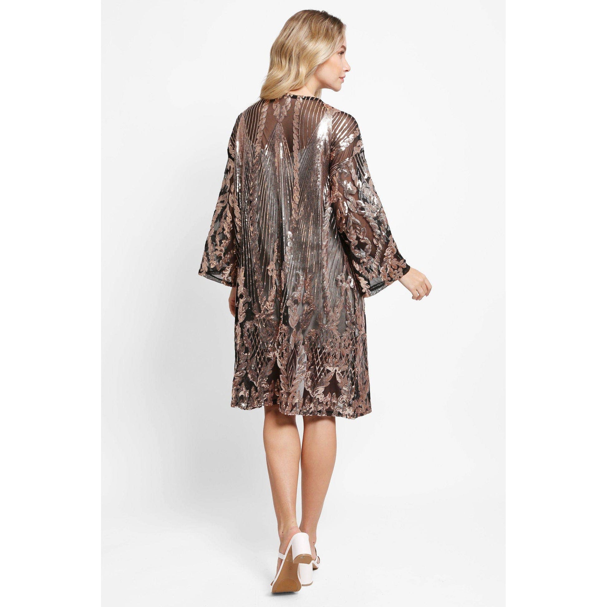 Brielle Sequin Kimono in Black | Sparkle Open Duster (One Size)