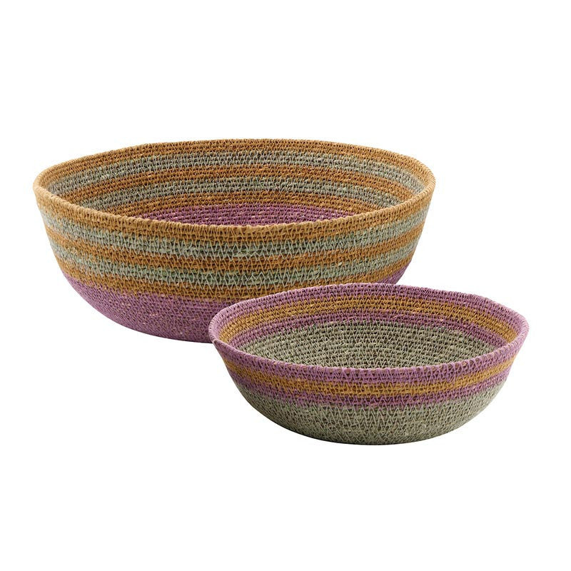 Bright Striped Seagrass Bowls Set of 2