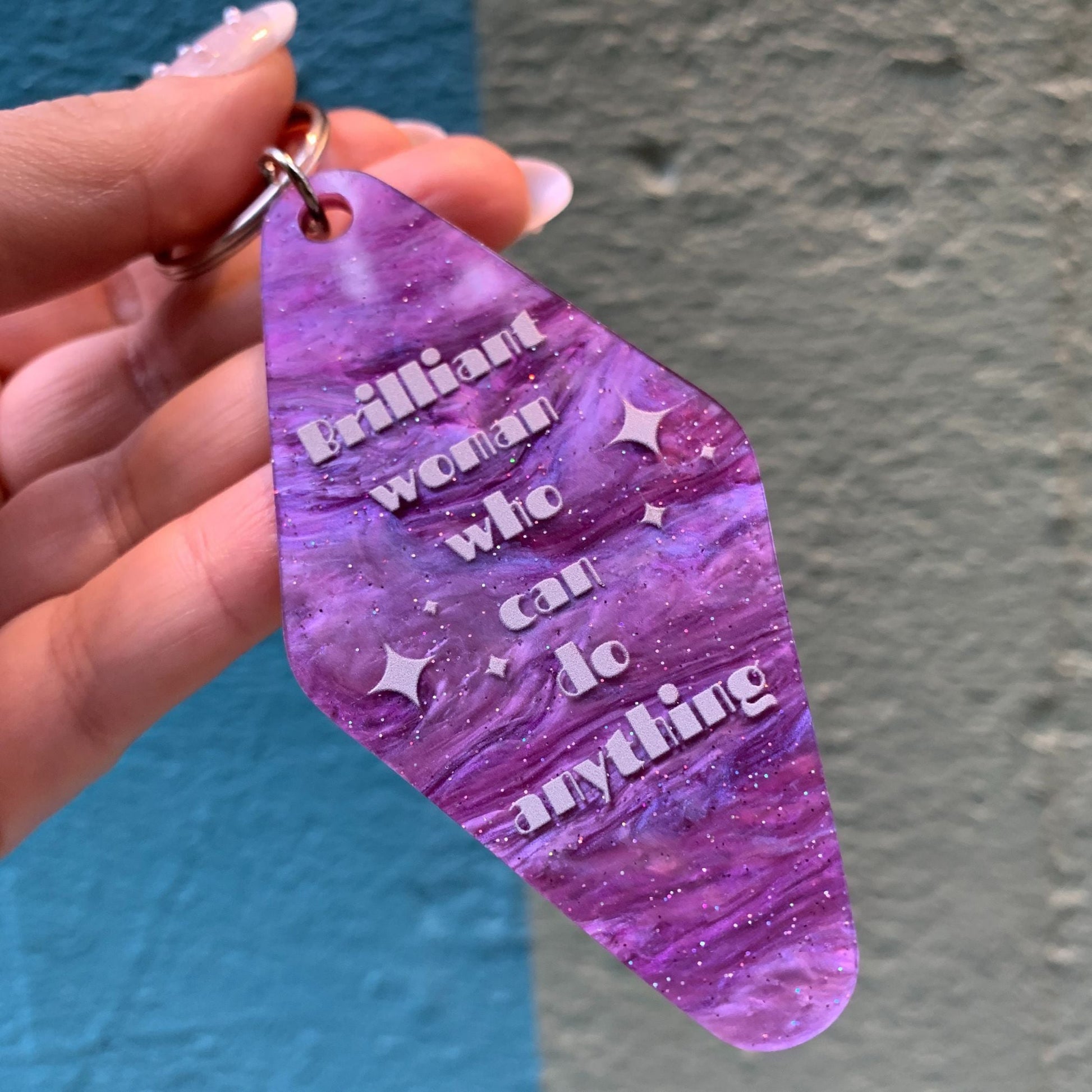 Brilliant Woman Who Can Do Anything Purple Marble Keychain | Gift for Her