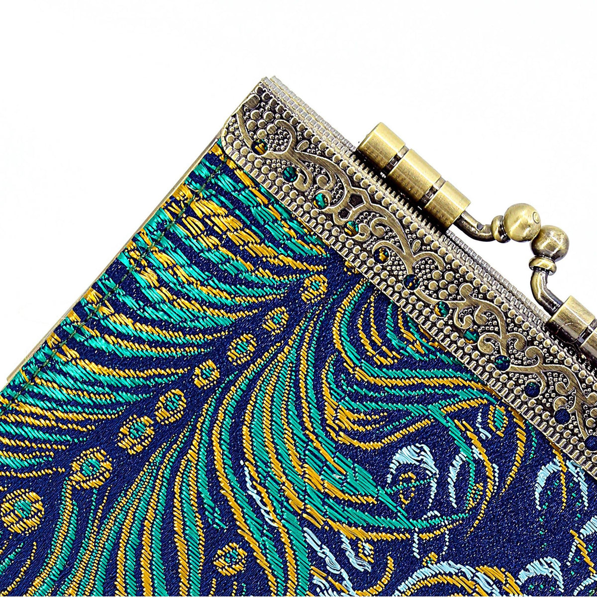 Brocade Peacock Blue & Gold Card Holder | 10 Slots | RFID Blocking