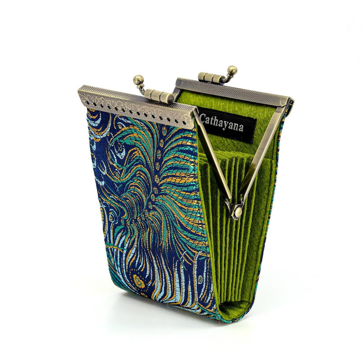 Brocade Peacock Blue & Gold Card Holder | 10 Slots | RFID Blocking