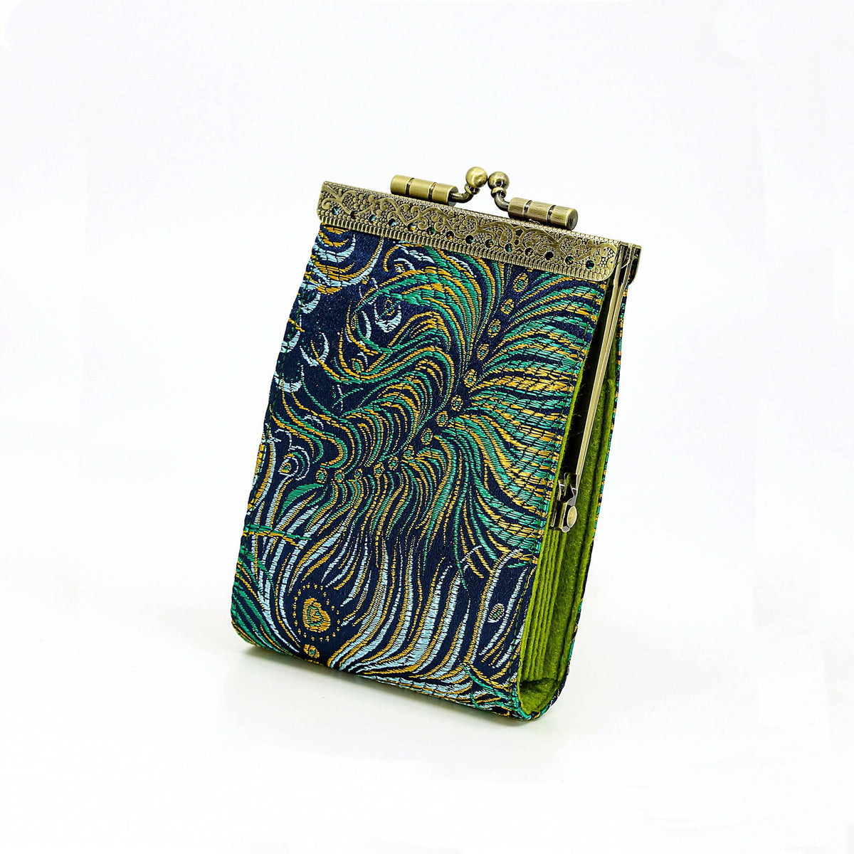 Brocade Peacock Blue & Gold Card Holder | 10 Slots | RFID Blocking