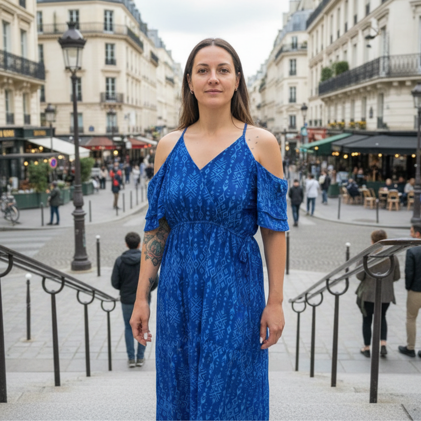 Broken Bow Cold Shoulder Maxi Dress in Blue Aztec