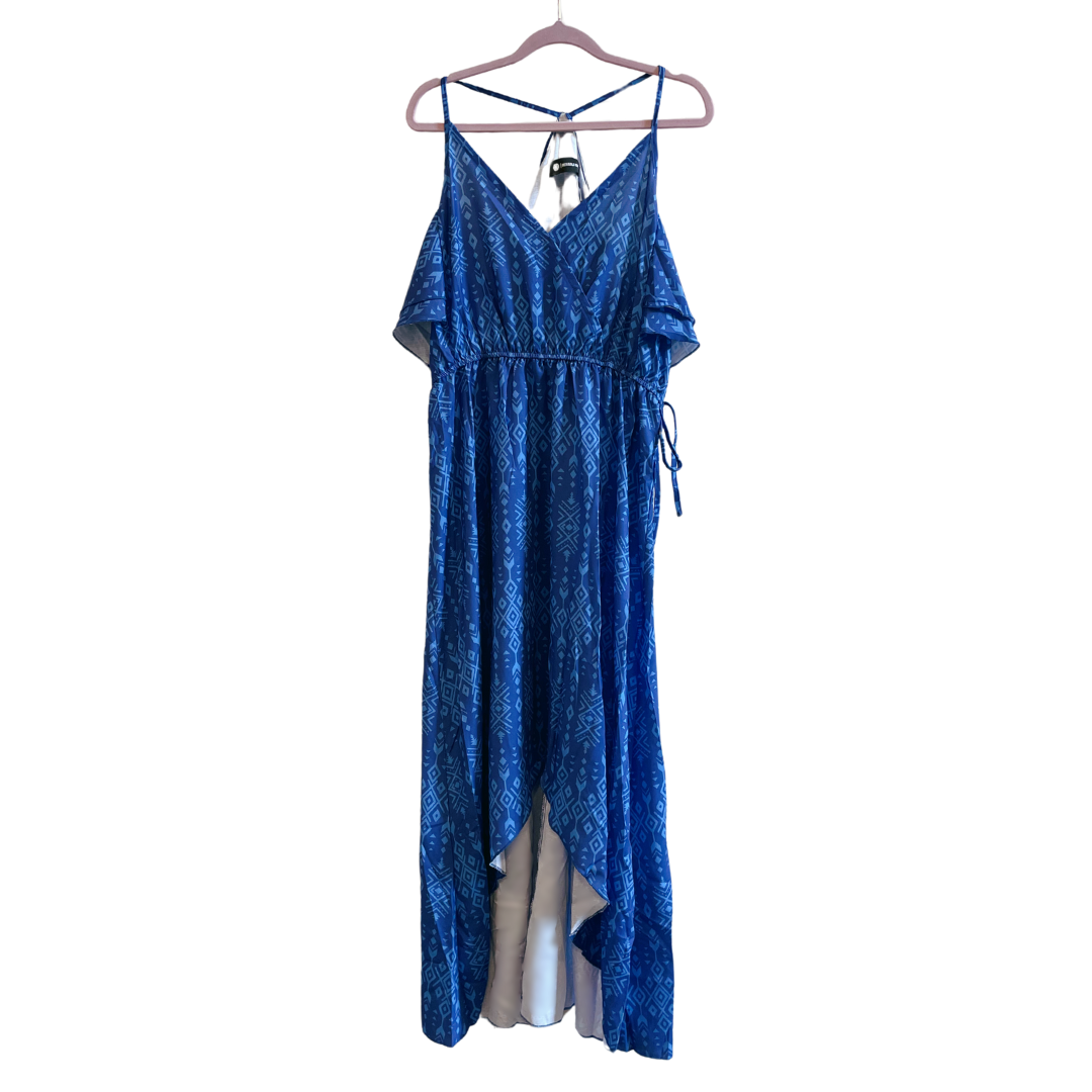 Broken Bow Cold Shoulder Maxi Dress in Blue Aztec Blue Aztec / L Broken Bow Cold Shoulder Maxi Dress in Blue Aztec Blue Aztec / L
