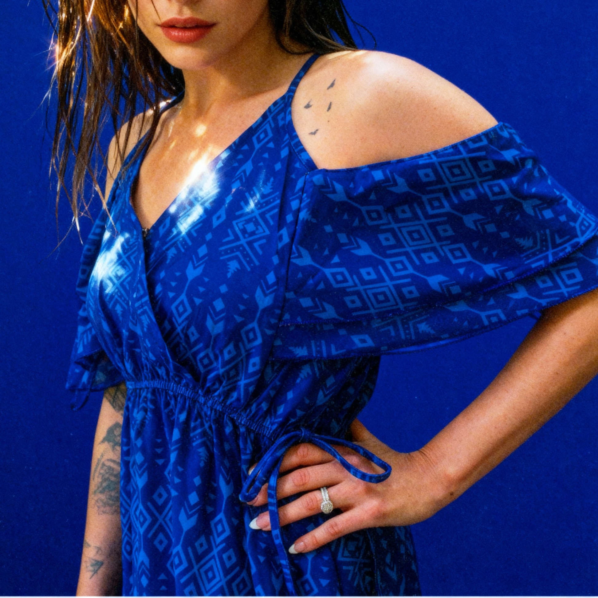 Broken Bow Cold Shoulder Maxi Dress in Blue Aztec The Bullish Store Broken Bow Cold Shoulder Maxi Dress in Blue Aztec The Bullish Store
