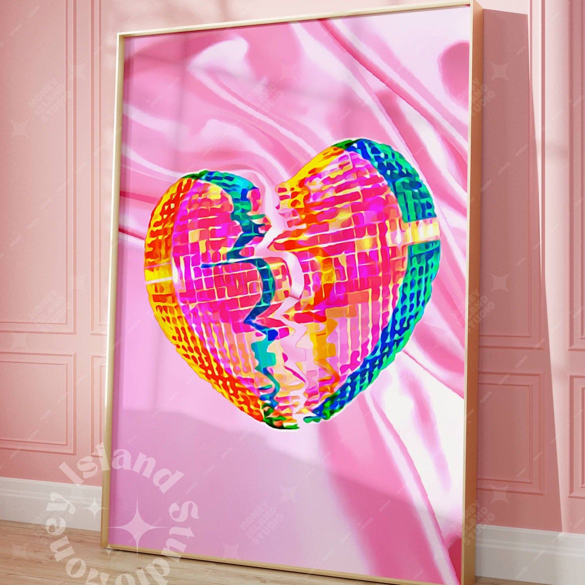 Broken Heart Disco Mini Art Print in Pink | 80s Unframed Miniature Poster