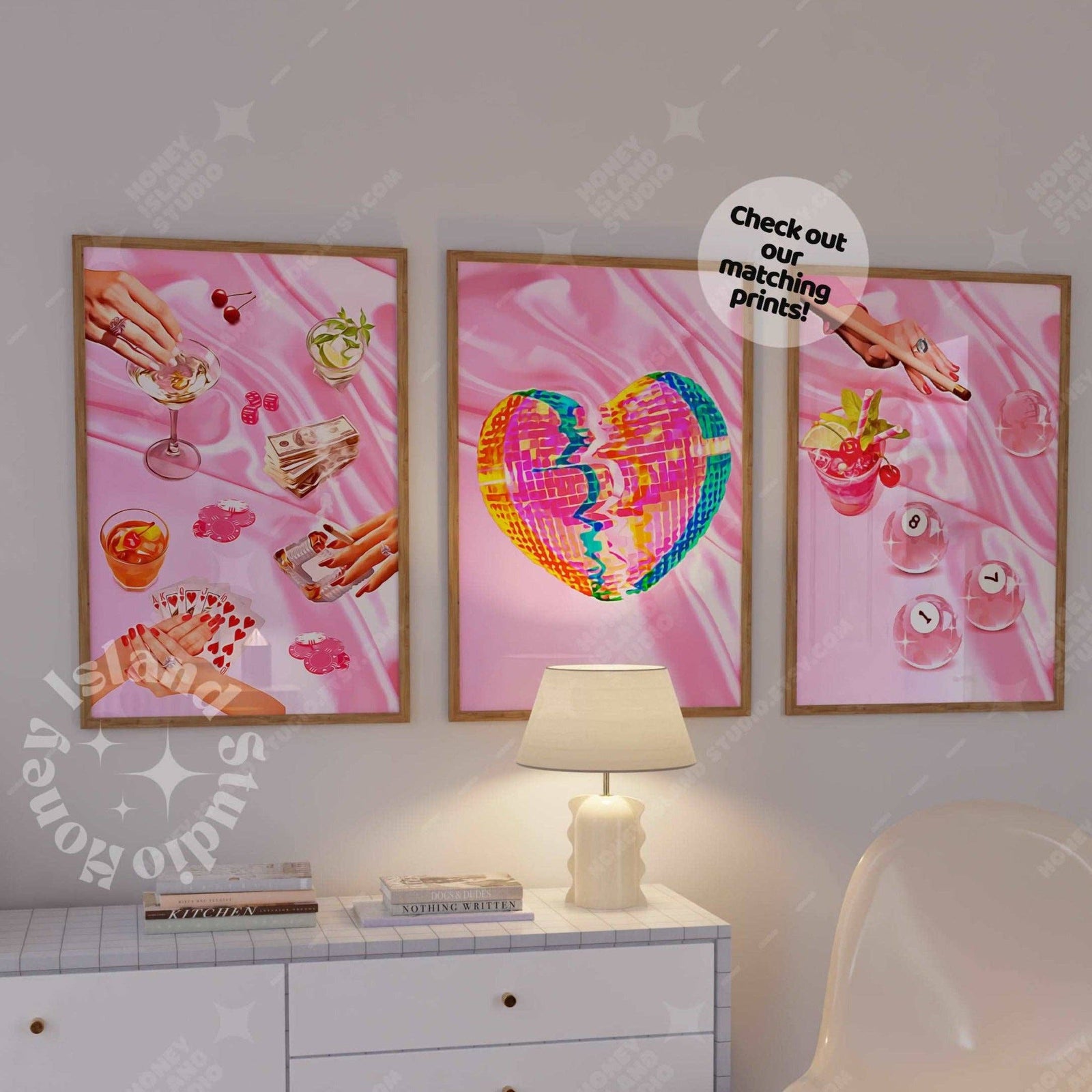 Broken Heart Disco Mini Art Print in Pink | 80s Unframed Miniature Poster