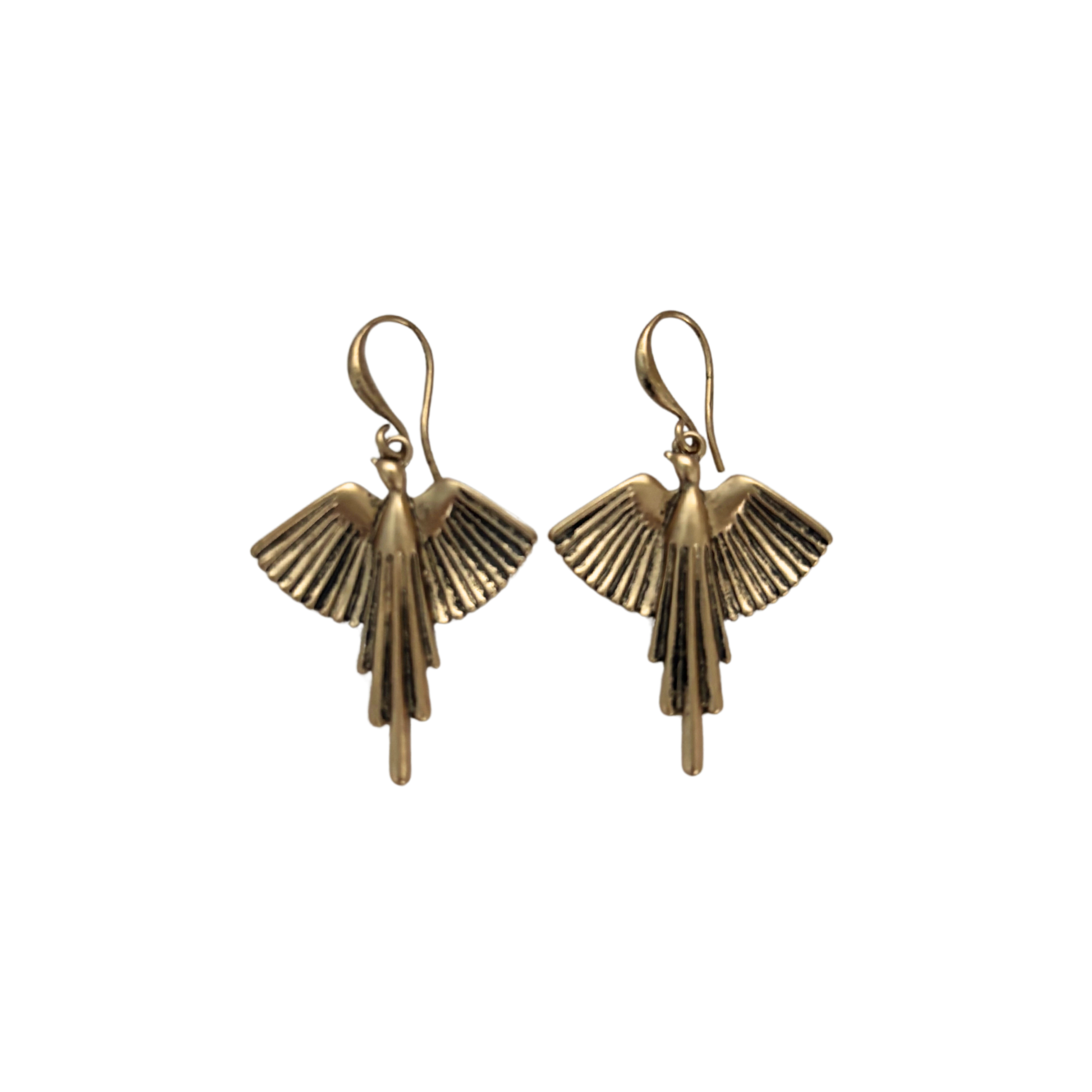 Bronze Phoenix Deco Dangle Earrings | Art Deco Bird Motif | 1.7" Ear Wire