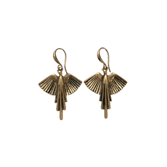 Bronze Phoenix Deco Dangle Earrings | Art Deco Bird Motif | 1.7" Ear Wire