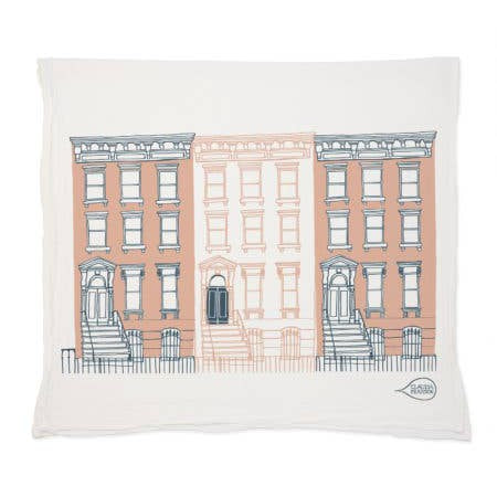 Brooklyn Brownstone Pink Artist-Drawn Thirsty Flour Sack Cotton Tea Towel