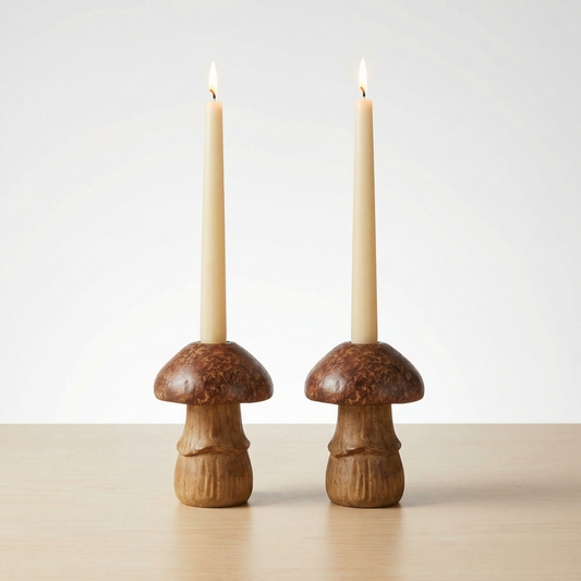 Brown Mushroom Candle Holder | Individual Rustic Stoneware Woodland Mushroom Décor
