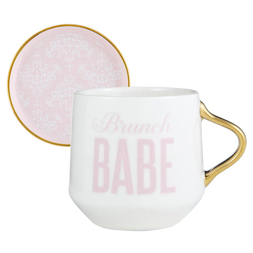 Brunch Babe Mug & Coaster Lid | Ceramic Coffee Tea Cup with Lid Gift Set