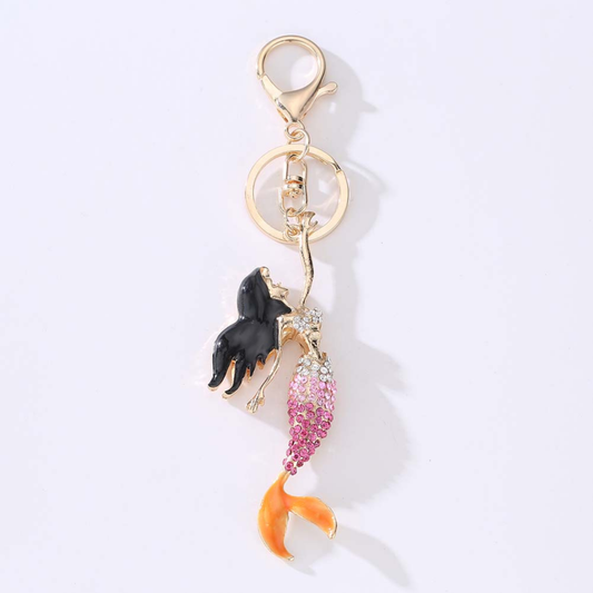 Brunette Mermaid Keychain & Bag Charm | Hard Enamel Metal Charm 6"