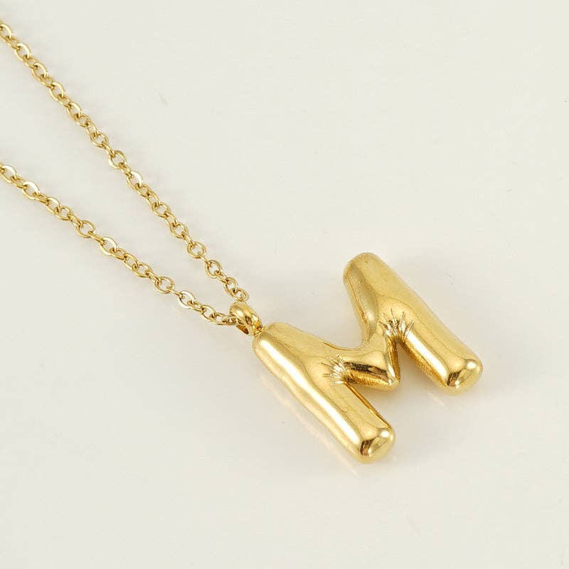 Bubble Shape Initials 18K Gold Plated Pendant Necklace | Alphabet Letter Charm Necklace