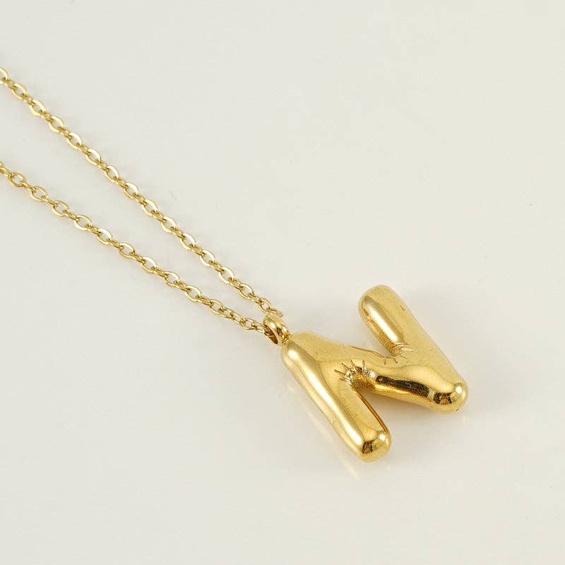 Bubble Shape Initials 18K Gold Plated Pendant Necklace | Alphabet Letter Charm Necklace