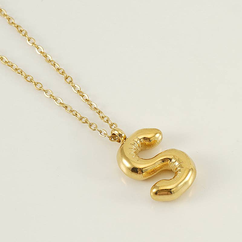 Bubble Shape Initials 18K Gold Plated Pendant Necklace | Alphabet Letter Charm Necklace