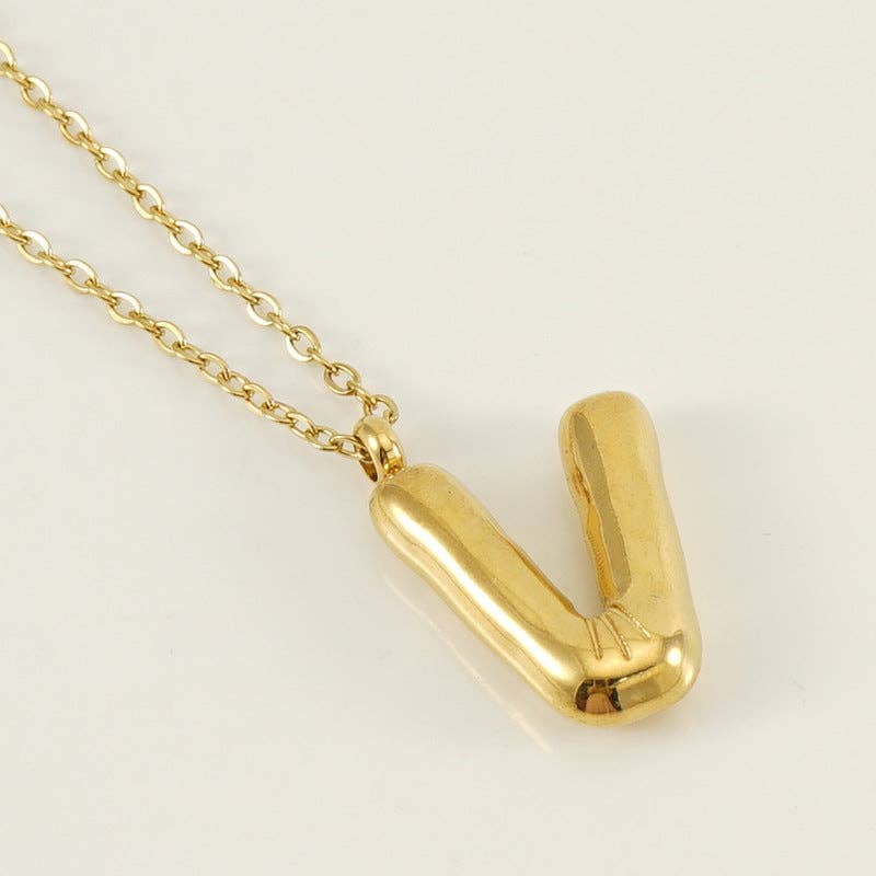 Bubble Shape Initials 18K Gold Plated Pendant Necklace | Alphabet Letter Charm Necklace