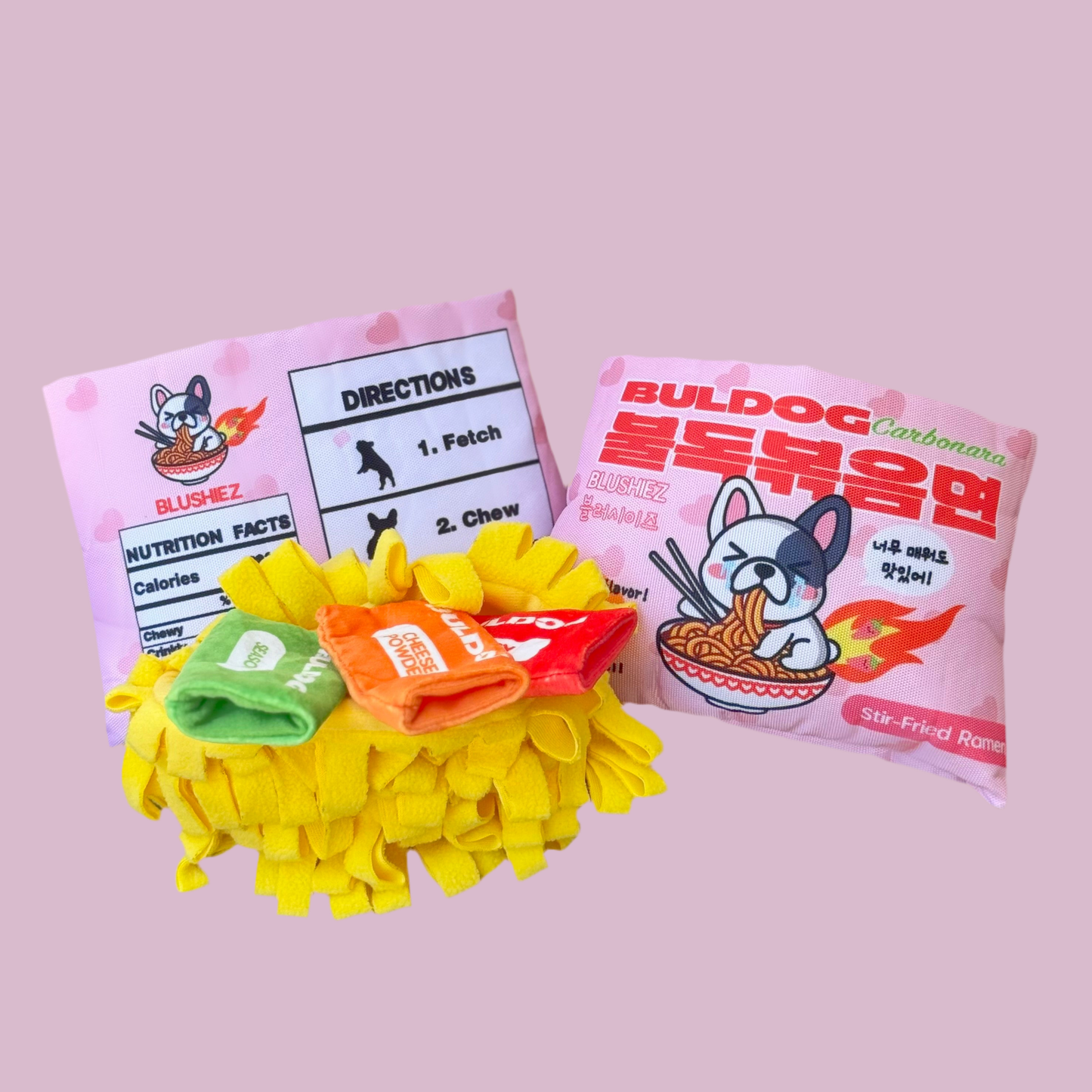 Bul-dog Ramen Noodles Dog Toy with 3 Attached "Seasoning Packets"-Blushiez-The Bullish Store