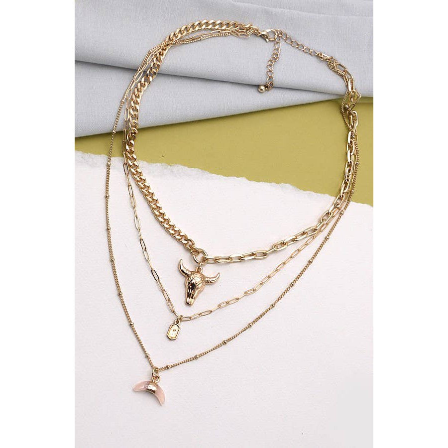 Bull Horn Multi Layer Necklace | Gold Chains Fashion Jewelry