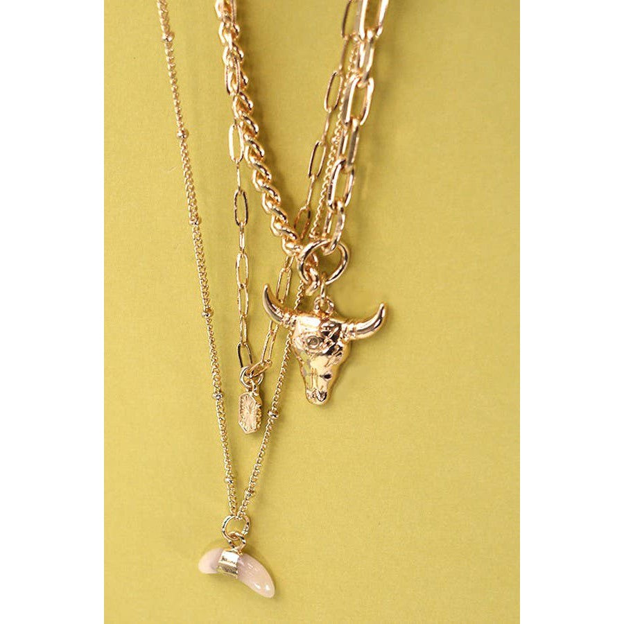 Bull Horn Multi Layer Necklace | Gold Chains Fashion Jewelry