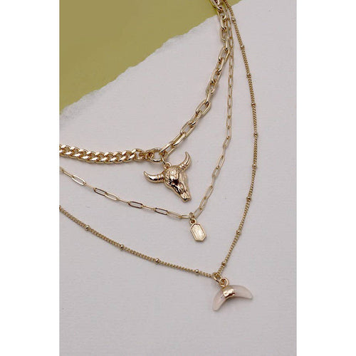 Bull Horn Multi Layer Necklace | Gold Chains Fashion Jewelry