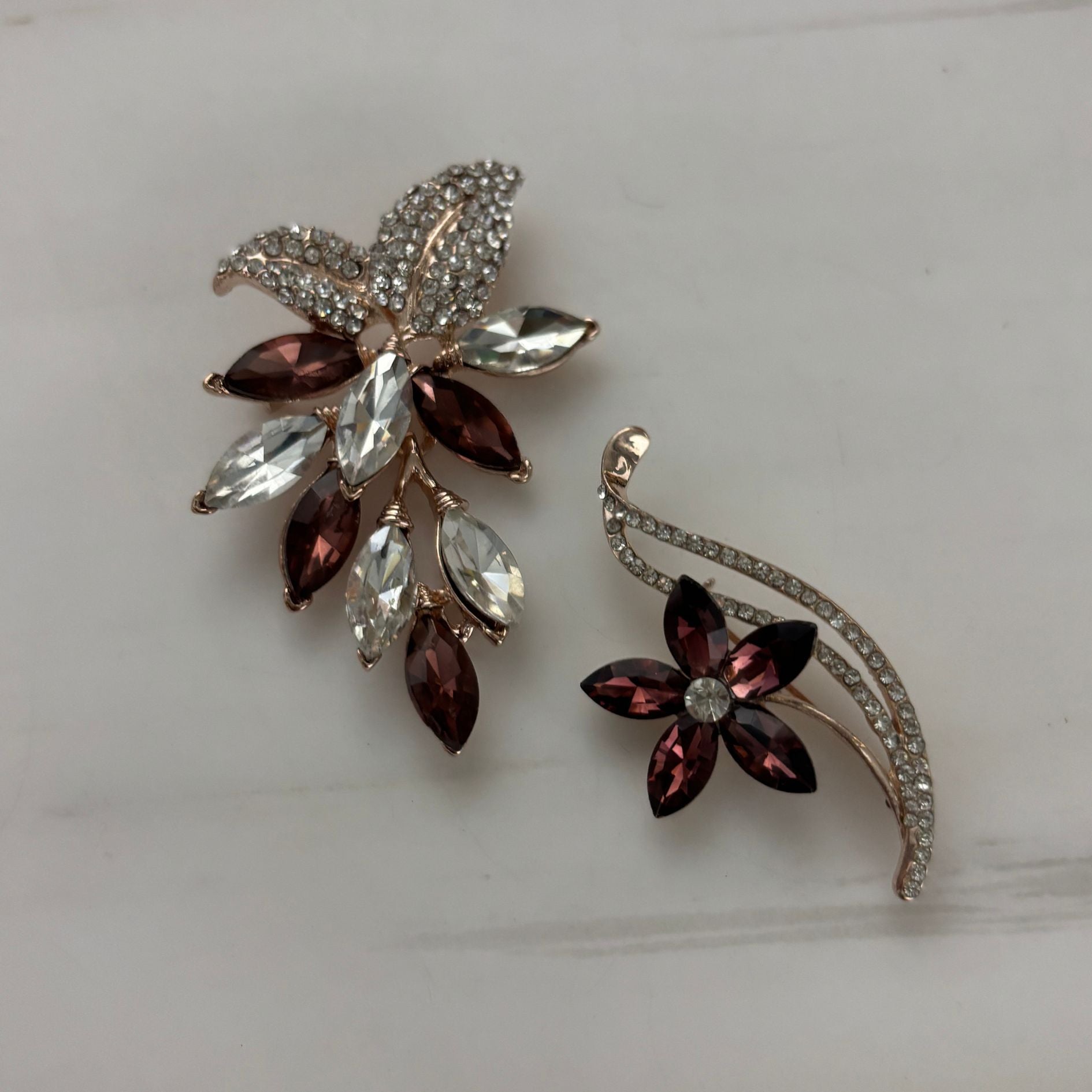 Burgundy Hue Brooch Set of 2 | Coordinating Gem & Gold Brooches