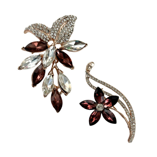 Burgundy Hue Brooch Set of 2 | Coordinating Gem & Gold Brooches