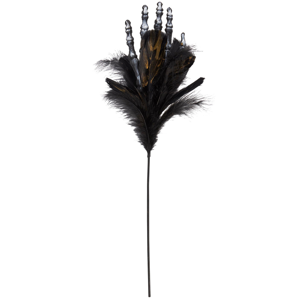 Burlesque Corpse Skeleton Hand Feather Floral Pick in Black | Hallowee ...