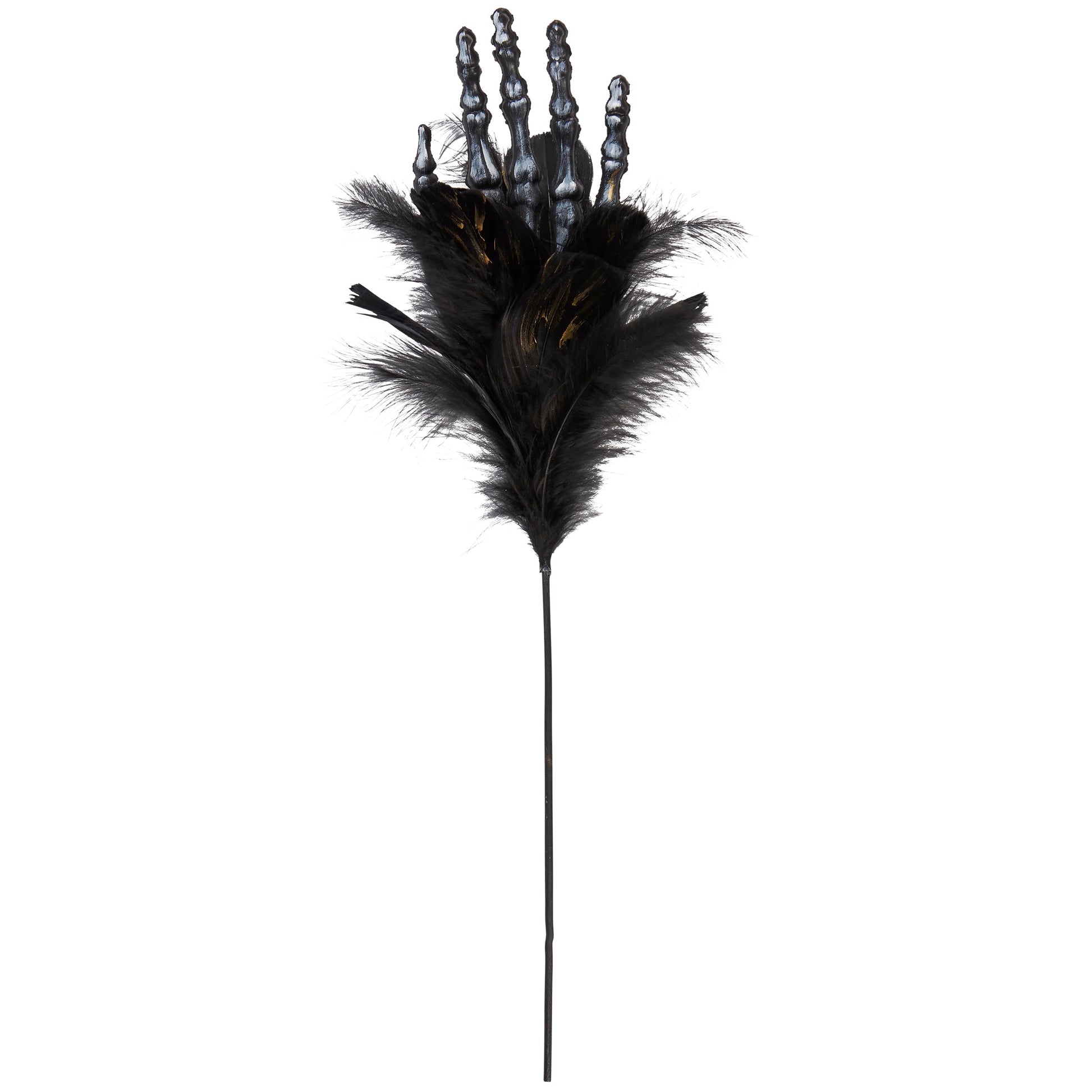 Burlesque Corpse Skeleton Hand Feather Floral Pick in Black | Halloween Theme Decor