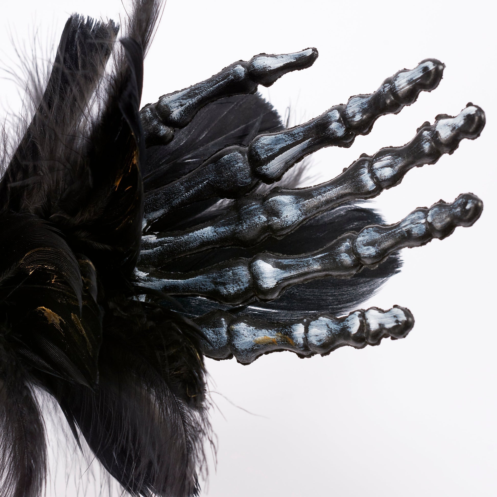 Burlesque Corpse Skeleton Hand Feather Floral Pick in Black | Halloween Theme Decor