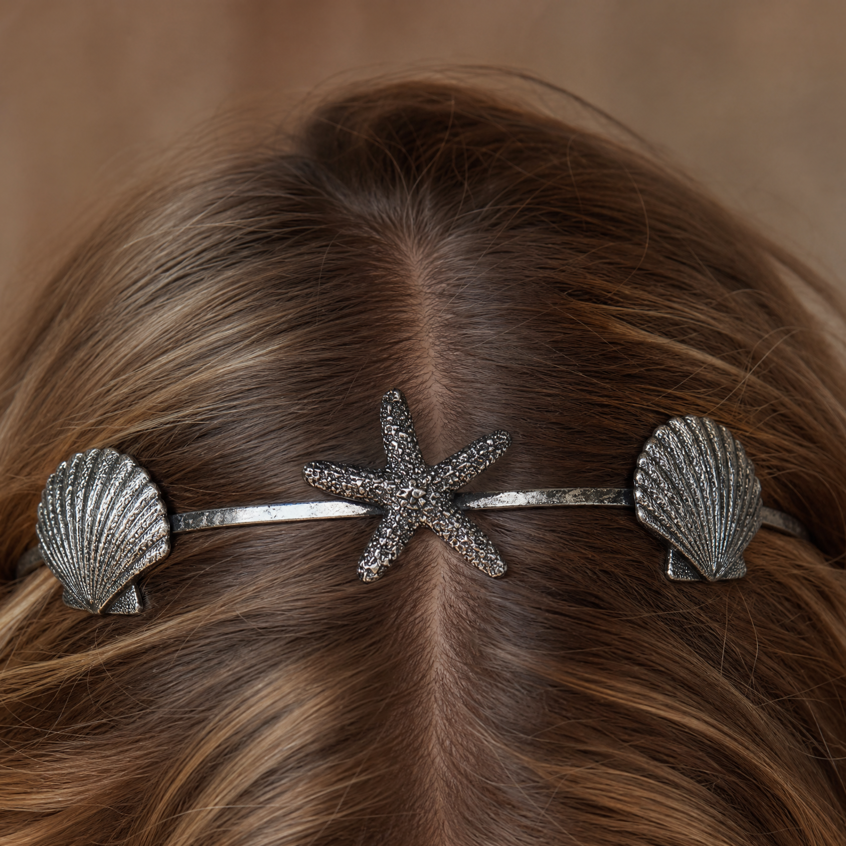 Burnished Silver Mermaid Headband Tiara | Shell & Sea Star Charm Crown