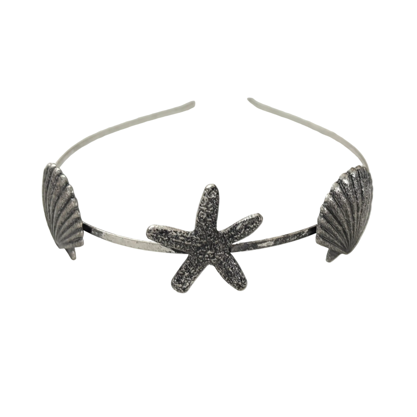 Burnished Silver Mermaid Headband Tiara | Shell & Sea Star Charm Crown