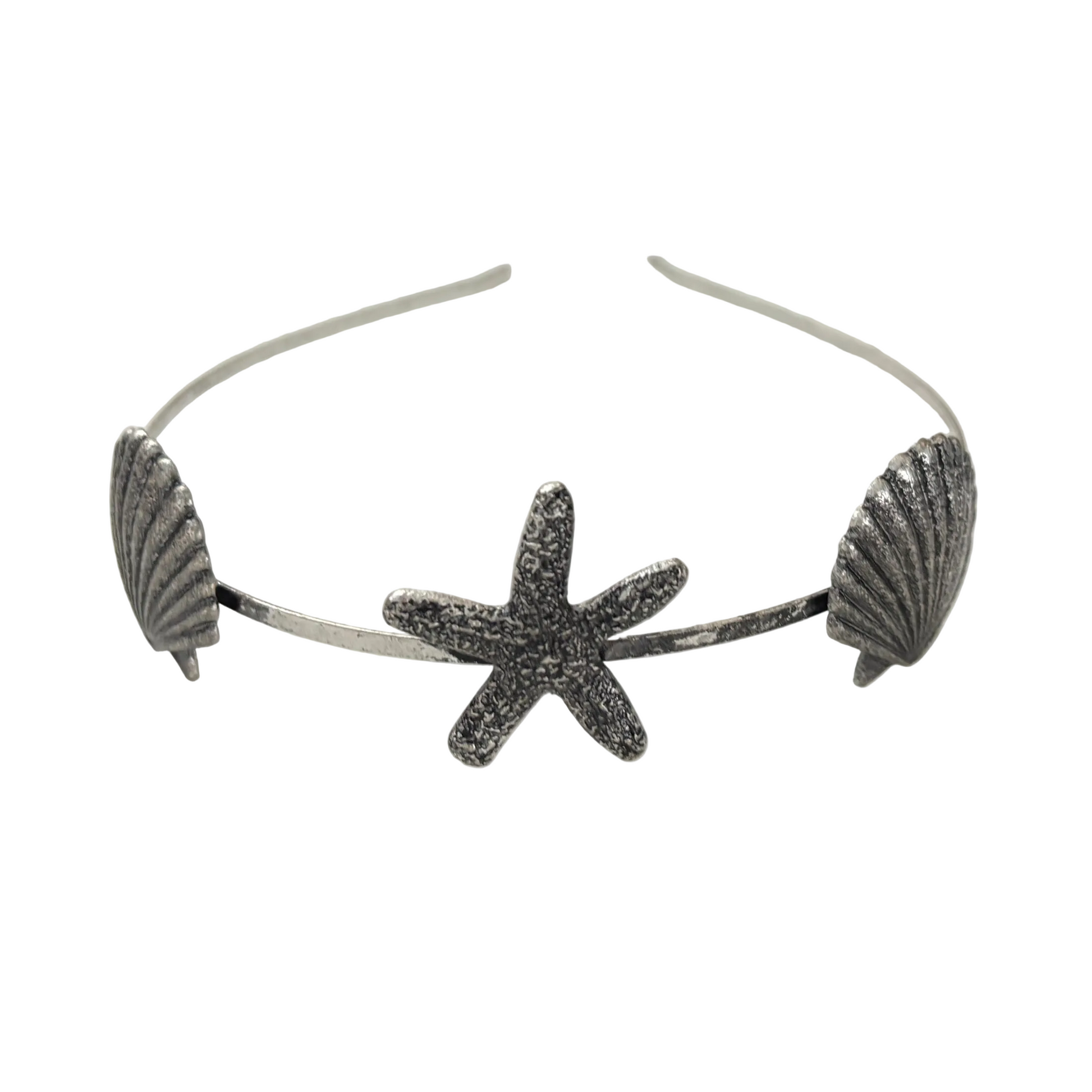 Burnished Silver Mermaid Headband Tiara | Shell & Sea Star Charm Crown