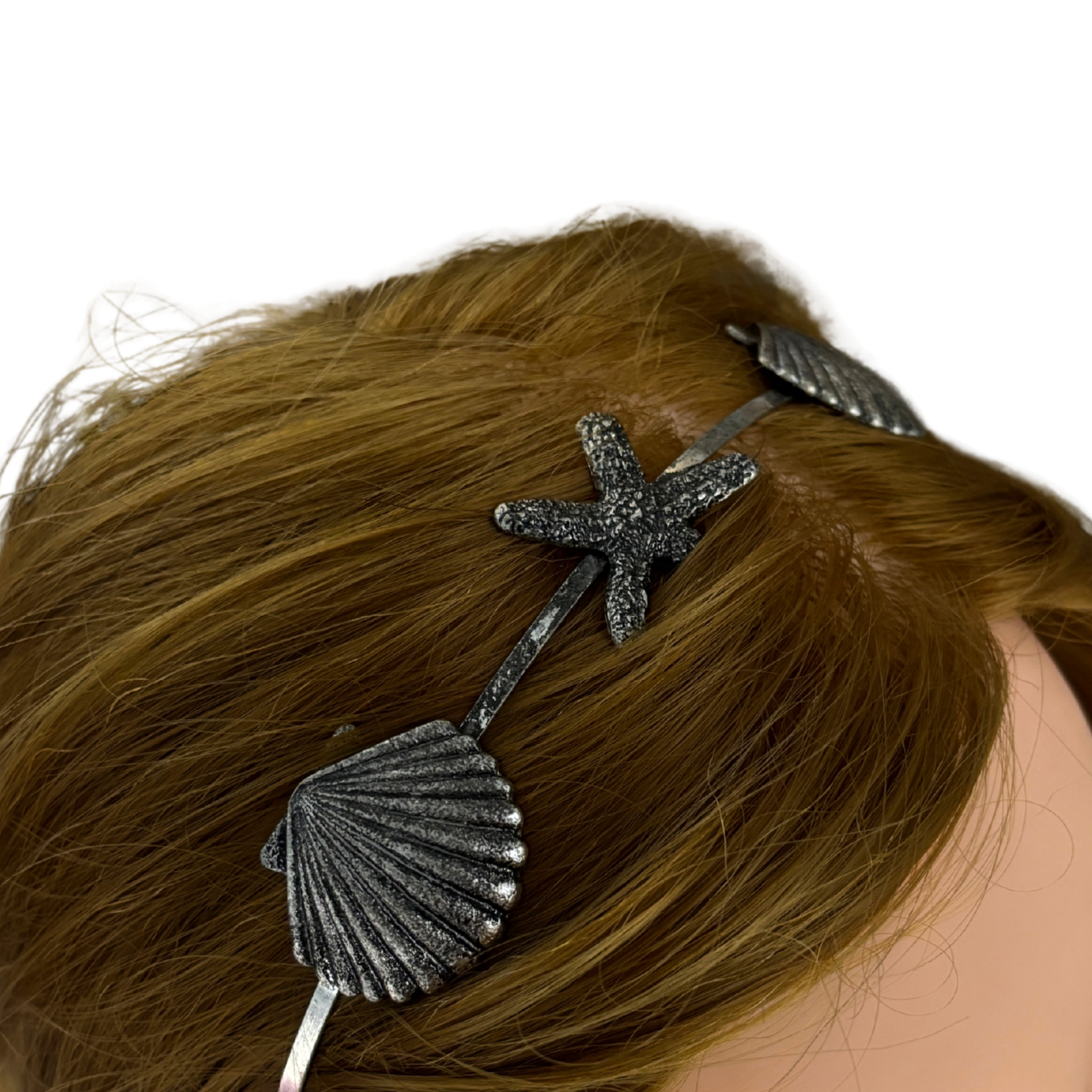 Burnished Silver Mermaid Headband Tiara | Shell & Sea Star Charm Crown