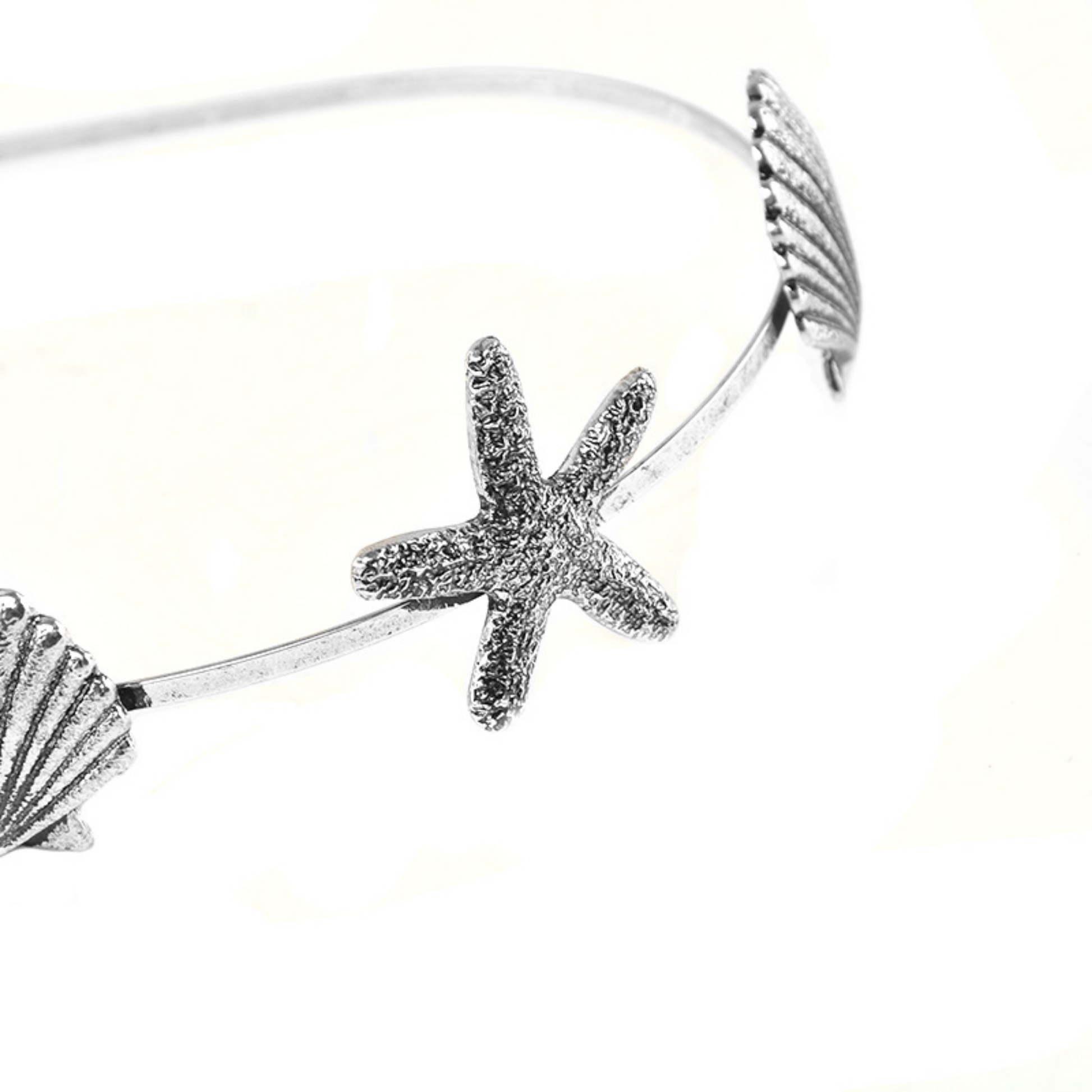 Burnished Silver Mermaid Headband Tiara | Shell & Sea Star Charm Crown